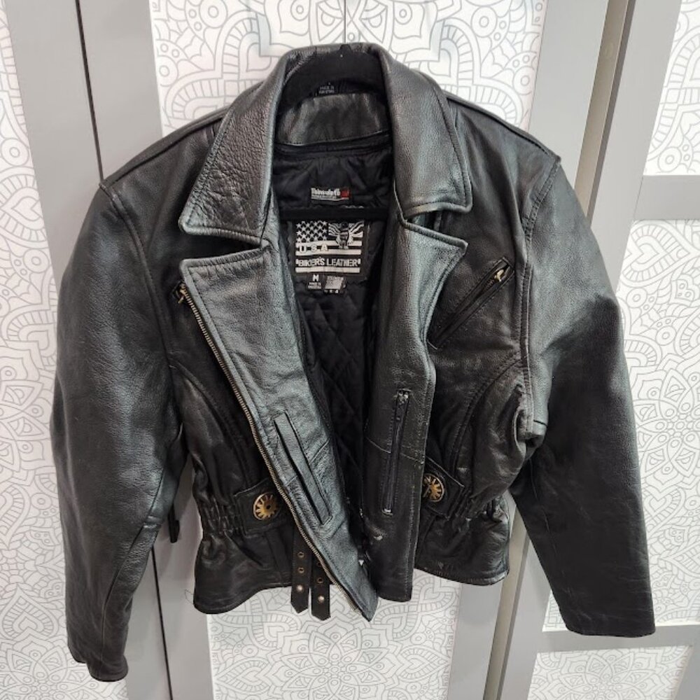 USA Bikers' Leather Jacket with Removable Thinsulate Liner, Ladies Size Medium